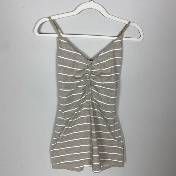 Lululemon Striped Active Cami Tank Top Scrunch Womens 6 Beige Built in Bra Yoga - Picture 1 of 7